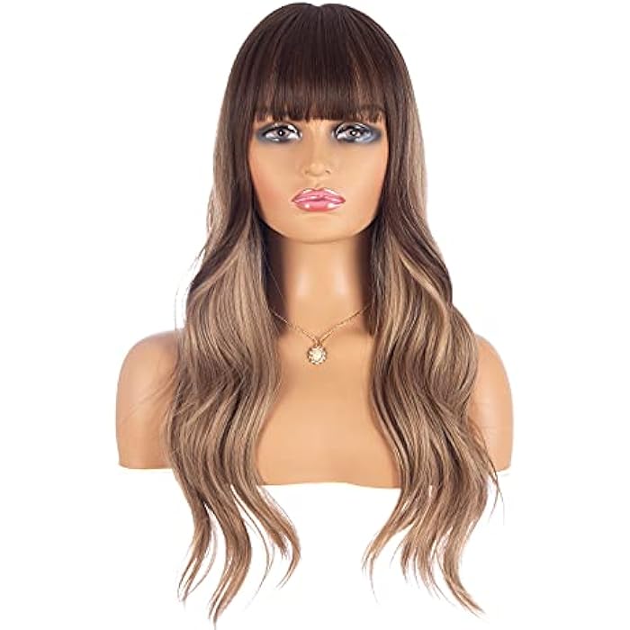 DILLARDS Man Si Long Wavy Curly Wig Brown Natural Air Bangs Heat Resistant Synthetic Daily Party Cosplay For Women's Costume (18 Inches) - Image 1